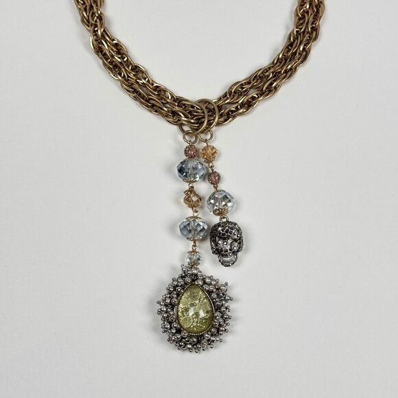 NWT Vintage Y2K Betsey Johnson Chunky Chain Pendant Necklace Gold Skull - Picture 3 of 16